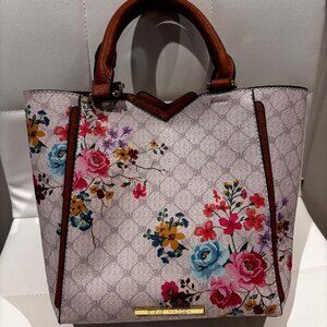 Steve Madden Floral Tote in Multicolor with Brown Trim